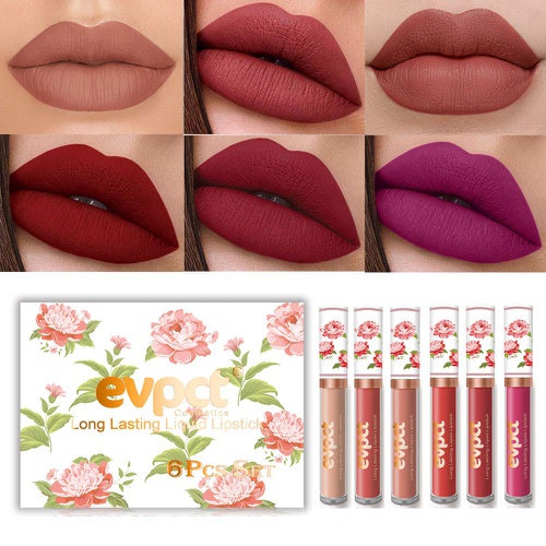  Evpct 6Pcs/Set Lip Liner and Lipstick Set Kit, Double Color Head Matte Lipstick 24H & Lip Liner 2 in 1 Set Waterproof Long Lasting Lipstick 24 All Day Mini Lipstick Gift Set Dark Red Mat