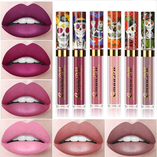  Evpct 6Pcs/Set Lip Liner and Lipstick Set Kit, Double Color Head Matte Lipstick 24H & Lip Liner 2 in 1 Set Waterproof Long Lasting Lipstick 24 All Day Mini Lipstick Gift Set Dark Red Mat