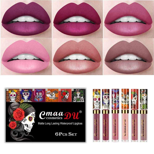  Evpct 6Pcs/Set Lip Liner and Lipstick Set Kit, Double Color Head Matte Lipstick 24H & Lip Liner 2 in 1 Set Waterproof Long Lasting Lipstick 24 All Day Mini Lipstick Gift Set Dark Red Mat