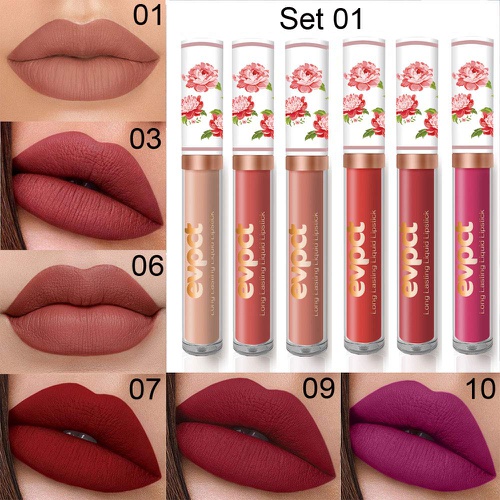  Evpct 6Pcs/Set Lip Liner and Lipstick Set Kit, Double Color Head Matte Lipstick 24H & Lip Liner 2 in 1 Set Waterproof Long Lasting Lipstick 24 All Day Mini Lipstick Gift Set Dark Red Mat