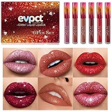 Evpct Glitter Lipstick, Matte Glitter Liquid Set 6 Colors Diamond Shimmer Metallic Lipgloss Long Lasting Pigmented Waterproof Shiny Lip Gloss Non-stick Cup Makeup Gift for Girl and Women