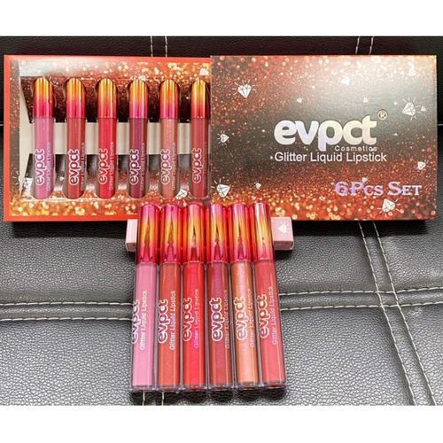  Evpct Glitter Lipstick, Matte Glitter Liquid Set 6 Colors Diamond Shimmer Metallic Lipgloss Long Lasting Pigmented Waterproof Shiny Lip Gloss Non-stick Cup Makeup Gift for Girl and Women