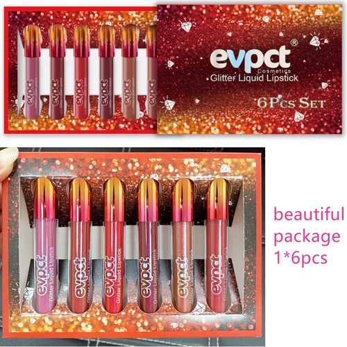  Evpct Glitter Lipstick, Matte Glitter Liquid Set 6 Colors Diamond Shimmer Metallic Lipgloss Long Lasting Pigmented Waterproof Shiny Lip Gloss Non-stick Cup Makeup Gift for Girl and Women