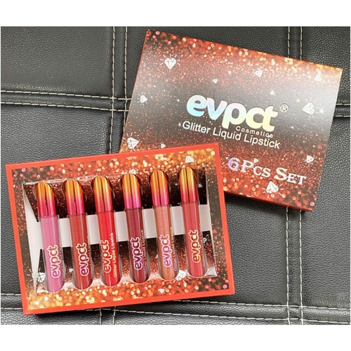  Evpct Glitter Lipstick, Matte Glitter Liquid Set 6 Colors Diamond Shimmer Metallic Lipgloss Long Lasting Pigmented Waterproof Shiny Lip Gloss Non-stick Cup Makeup Gift for Girl and Women