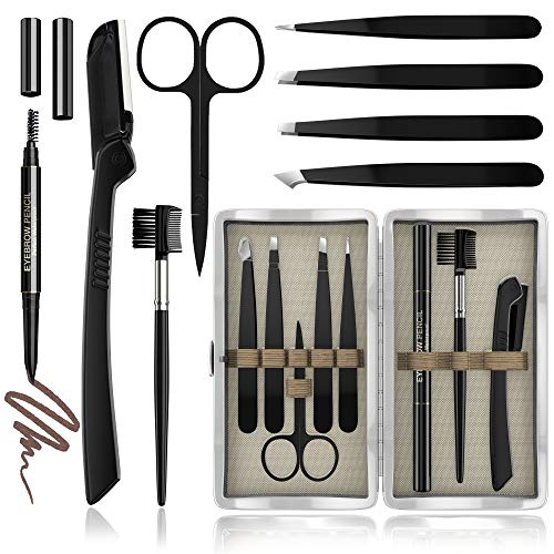  Eyebrow Kit Studio Eyebrow Kit, 8in1, Multipurpose Tweezers for Women  Brows Shaping, Grooming, Threading, Trimming Set Includes Razor, Pencil, Scissors and Brush