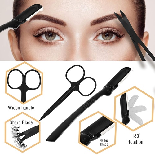  Eyebrow Kit Studio Eyebrow Kit, 8in1, Multipurpose Tweezers for Women  Brows Shaping, Grooming, Threading, Trimming Set Includes Razor, Pencil, Scissors and Brush