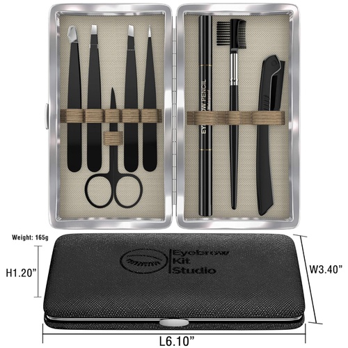  Eyebrow Kit Studio Eyebrow Kit, 8in1, Multipurpose Tweezers for Women  Brows Shaping, Grooming, Threading, Trimming Set Includes Razor, Pencil, Scissors and Brush