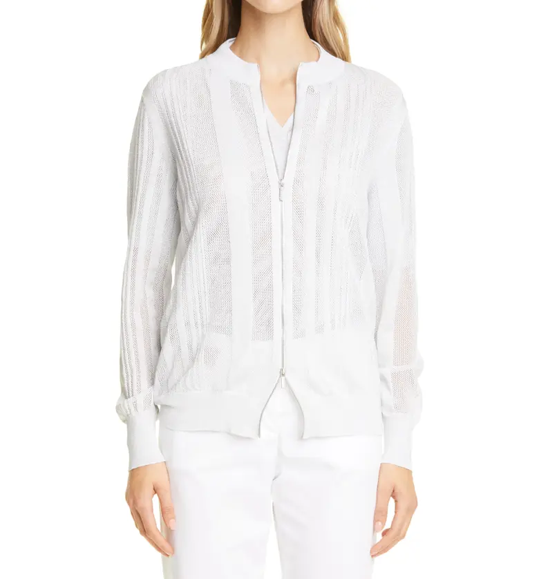 Fabiana Filippi Metallic Cotton Blend Bomber Jacket_WHITE