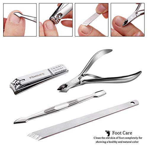  FAMILIFE F03 Manicure Set, Pedicure Kit Nail Clipper Set 13pcs Professional Men Grooming Kit Stainless Steel Portable Travel Nail Kit Women