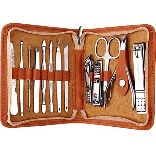  FAMILIFE F03 Manicure Set, Pedicure Kit Nail Clipper Set 13pcs Professional Men Grooming Kit Stainless Steel Portable Travel Nail Kit Women