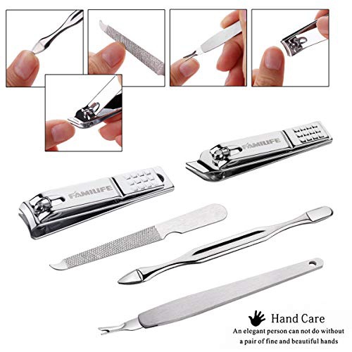  FAMILIFE F03 Manicure Set, Pedicure Kit Nail Clipper Set 13pcs Professional Men Grooming Kit Stainless Steel Portable Travel Nail Kit Women