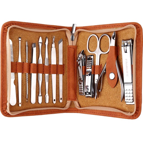  FAMILIFE F03 Manicure Set, Pedicure Kit Nail Clipper Set 13pcs Professional Men Grooming Kit Stainless Steel Portable Travel Nail Kit Women