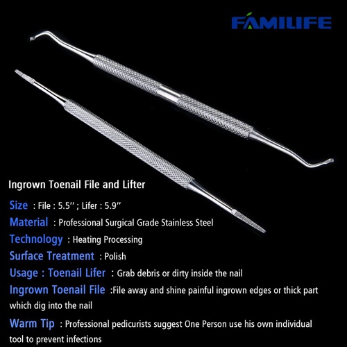  FAMILIFE L07 100% Stainless Steel Ingrown Toenail File and Lifter Double Sided with Storage Case (Ingrown Toenail File)