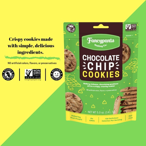  Fancypants Baking Co. Nut Free Cookies - Buttery Delicious & Crunchy Rich Chocolate Chip - Non-GMO Bagged Cookies 4 pack (5oz)