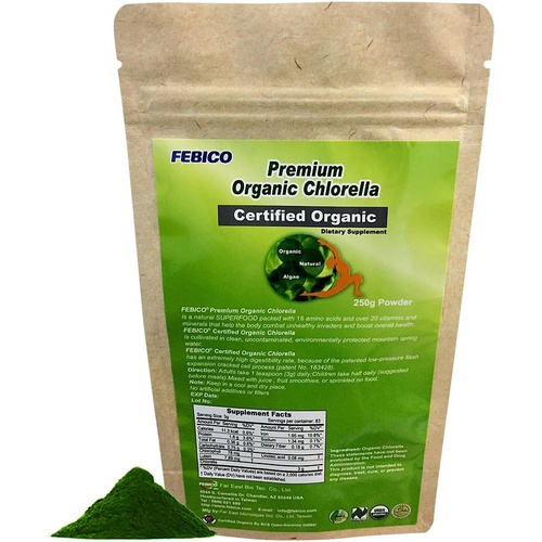  Pure Organic Chlorella Powder - 250 Grams, 83 Days Supply -USDA, Naturland and Halal Certified -Protein, Vitamin, Vegan, Non-GMOs, Green Superfoods by FEBICO
