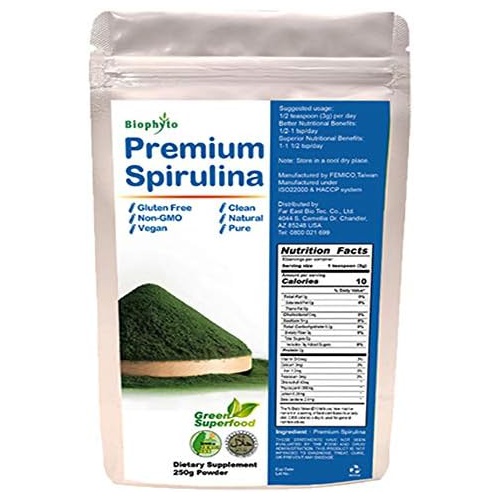  FEBICO Biophyto Spirulina Powder 250g -Enriched Vitamins & Minerals- B12 Complex, Phycocyanin-Green Superfood-Vegan-Non GMO-Gluten Free-Non-Irradiated, Boosts Energy and Supports Immunity