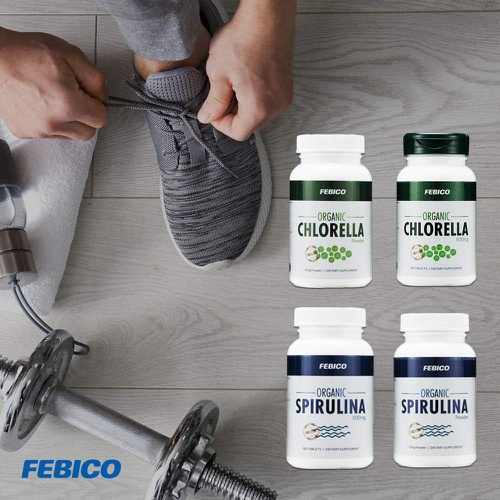  FEBICO Organic Spirulina Tablets- 500mg 180 Counts -Vegan, 100% Pure, Enriched Vitamin B12 Complex, Phycocyanin, Non-GMO, Gluten Free & Non-Irradiated, USDA, Naturland, Halal Certi