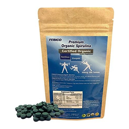  Febico Organic Spirulina Tablets- 250 Grams, 83 Days Supply- Natural Multivitamin, Protein, Phycocyanin, Vitamin B Complex, GLA, Vegan, Superfood, Non-GMO, USDA, Naturland and Hala