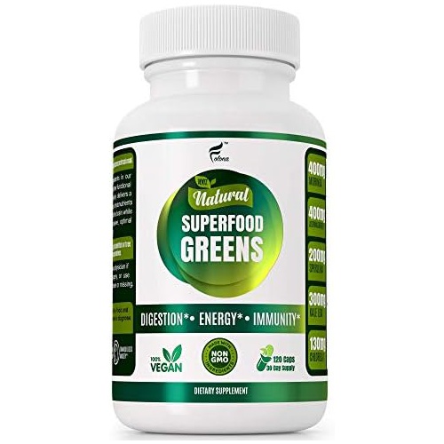  FOLONA Organic Vegan Super Greens Capsules with Ashwagandha - Immune Support with All Natural Whole Food Nutrients Chlorella, Moringa, Spirulina, Turmeric, Kale. Improve Digestion, Boost