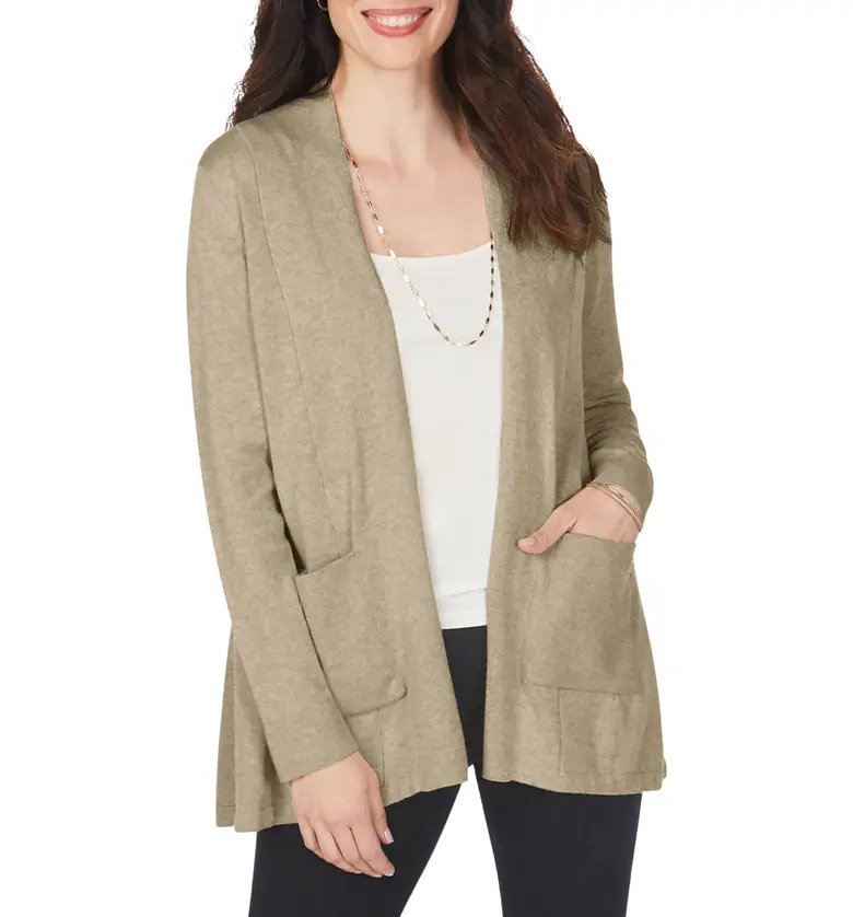 Foxcroft Bethanie Open Front Cardigan_TOASTED WHEAT