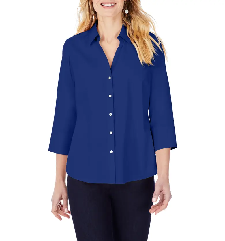 Foxcroft Mary Button-Up Blouse_GLACIAL BLUE