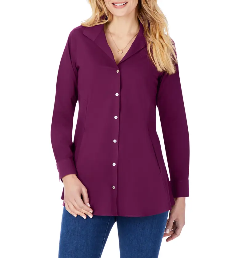 Foxcroft Cecilia Non-Iron Button-Up Tunic Shirt_SPICED PLUM