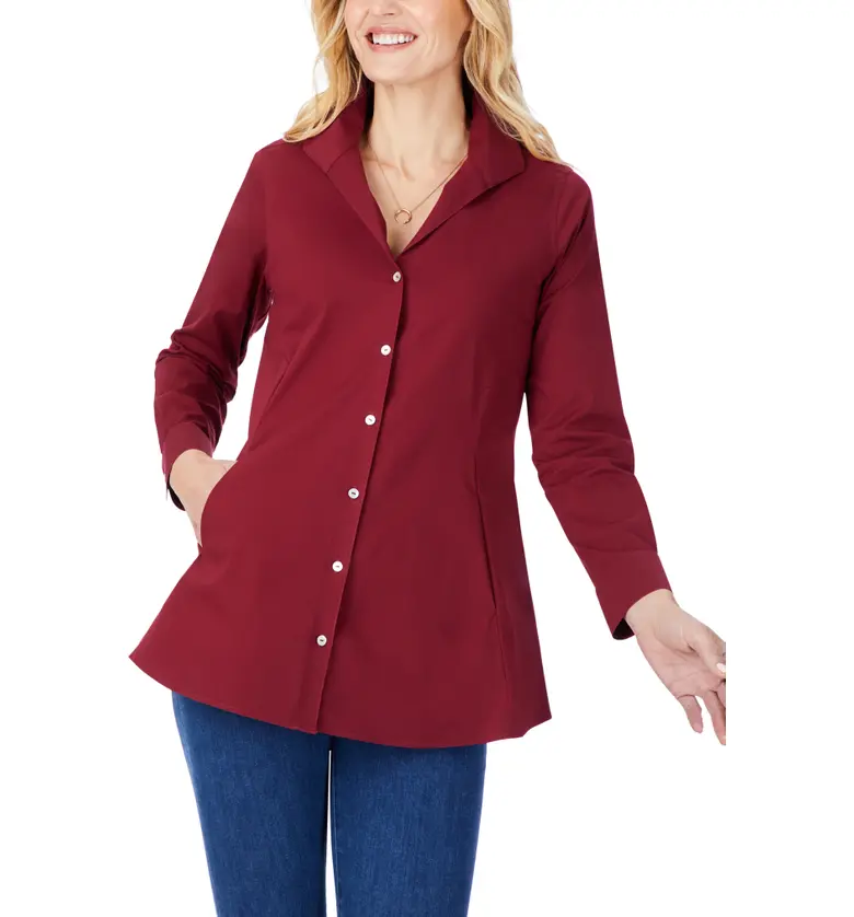 Foxcroft Cecilia Non-Iron Button-Up Tunic Shirt_DEEP GARNET