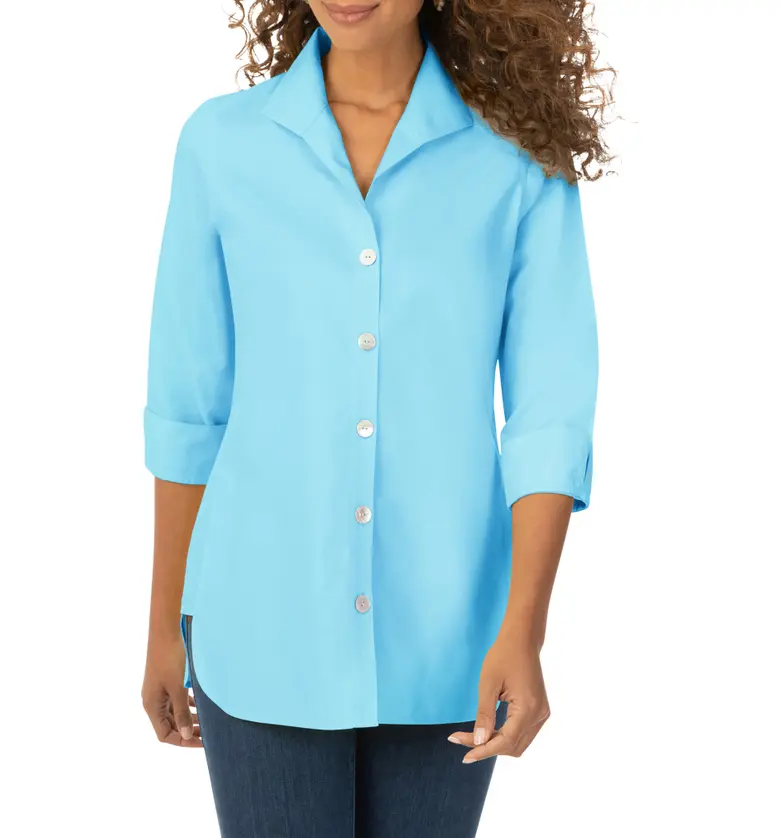 Foxcroft Pandora Non-Iron Cotton Shirt_TROPIC BLUE