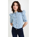 FRAME Ruched Puff Sleeve Denim Shirt