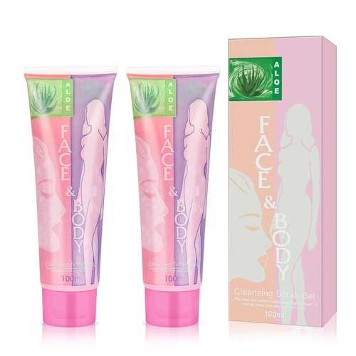  FREEORR 2Pcs Face and Body Cleansing Scrub Gel Deep Cleaning Exfoliating Body Scrub Face Scrub Facial Exfoliator Full Body Wash Scrub（#Aloe）-100 ml