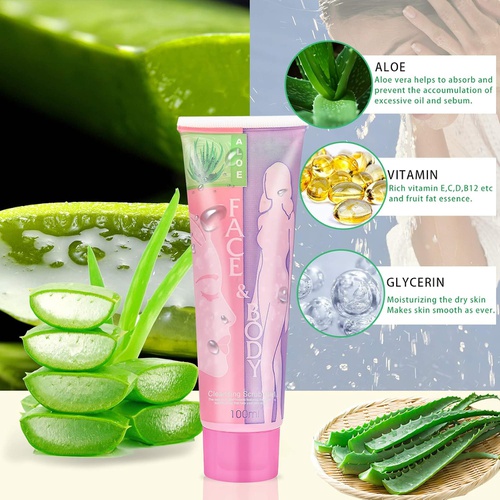  FREEORR 2Pcs Face and Body Cleansing Scrub Gel Deep Cleaning Exfoliating Body Scrub Face Scrub Facial Exfoliator Full Body Wash Scrub（#Aloe）-100 ml