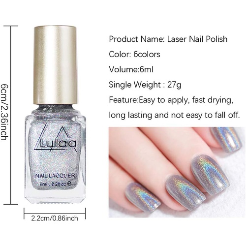  Freeorr 6 Colors Holographic Chameleon Nail Polish Set, Iridescent Gorgeous Glossy Glitter Diamond Laser Chrome Nail Pigment-6ml（A）