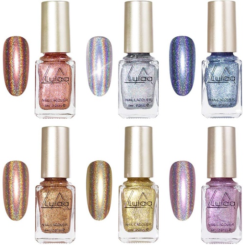  Freeorr 6 Colors Holographic Chameleon Nail Polish Set, Iridescent Gorgeous Glossy Glitter Diamond Laser Chrome Nail Pigment-6ml（A）