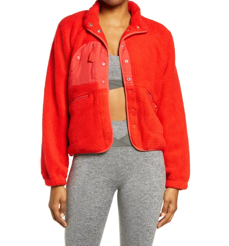 Free People FP Movement Hit the Slopes Fleece Jacket_CARDINAL RED