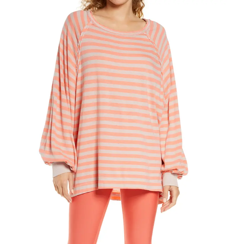 Free People FP Movement Shes Everything Stripe Shirt_NEON CORAL COMBO