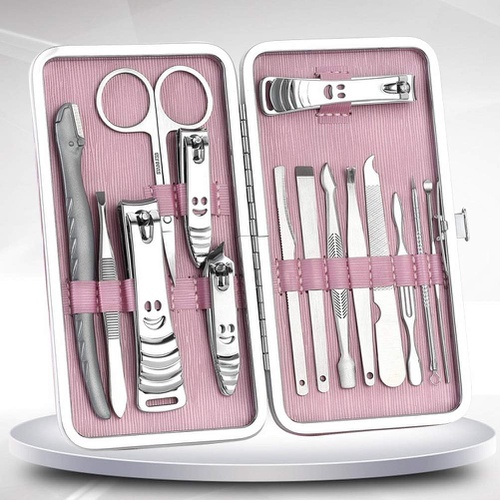  Fahion road Fashion Road 15Pcs Nail Clippers Kit, Stainless Steel Manicure Pedicure Kit,Professional Nail Care Tools with a Luxurious Travel Case (Pink)