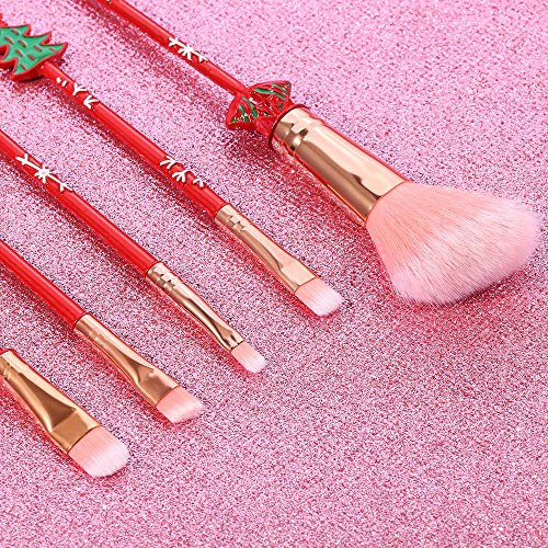  Feimeng jewelry Professional Christmas Makeup Brushes Set - 5pcs Christmas Wand Makeup Brushes Cosmetic Makeup Tool Sets & Kits for Daily Use Drawstring Bag Included, Perfect Christmas Birthday Gi