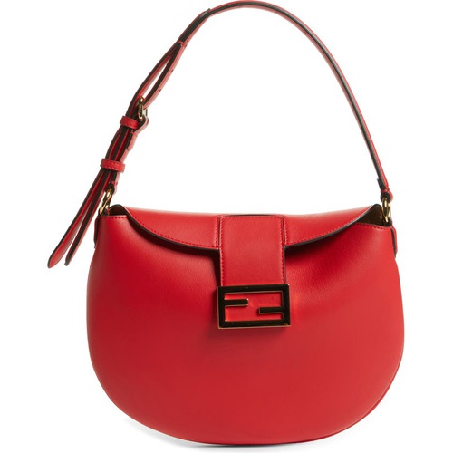 펜디 Fendi Small Croissant Leather Hobo_ROSSO CARDINALE