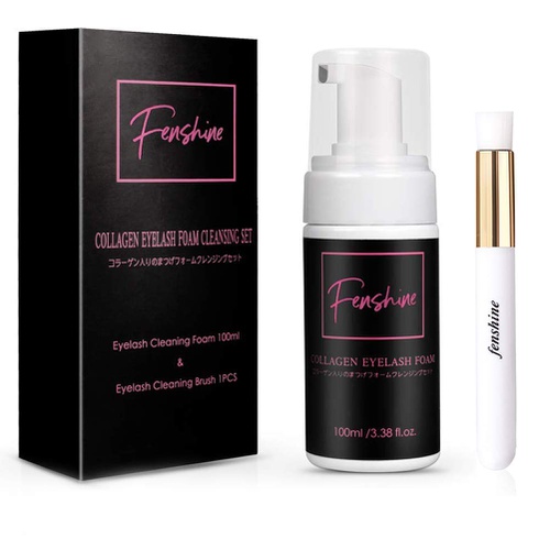  Fenshine Eyelash Extension Shampoo + Brush / 100ml / Eyelid Foaming Cleanser/Wash for Extensions and Natural Lashes/Paraben & Sulfate Free Safe Makeup & Mascara Remover/Professional