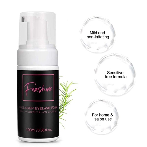  Fenshine Eyelash Extension Shampoo + Brush / 100ml / Eyelid Foaming Cleanser/Wash for Extensions and Natural Lashes/Paraben & Sulfate Free Safe Makeup & Mascara Remover/Professional