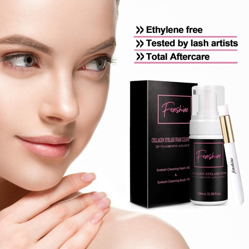  Fenshine Eyelash Extension Shampoo + Brush / 100ml / Eyelid Foaming Cleanser/Wash for Extensions and Natural Lashes/Paraben & Sulfate Free Safe Makeup & Mascara Remover/Professional