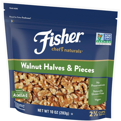  Fisher Nuts Chefs Naturals Walnut Halves & Pieces, 10oz, Naturally Gluten Free, No Preservatives, Non-GMO