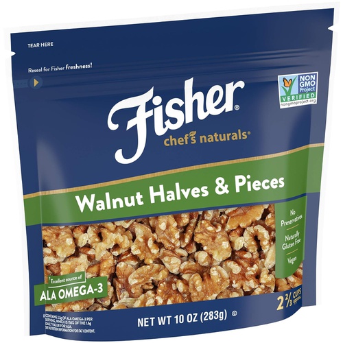  Fisher Nuts Chefs Naturals Walnut Halves & Pieces, 10oz, Naturally Gluten Free, No Preservatives, Non-GMO