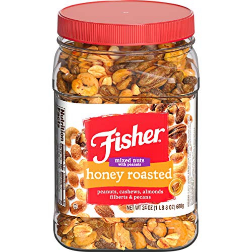  Fisher Nuts Fisher Snack Honey Roasted Mixed Nuts with Peanuts, 24 oz, Cashews, Almonds, Filberts, Pecans