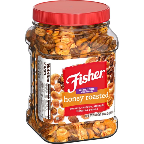  Fisher Nuts Fisher Snack Honey Roasted Mixed Nuts with Peanuts, 24 oz, Cashews, Almonds, Filberts, Pecans