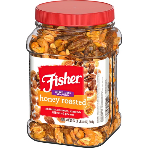  Fisher Nuts Fisher Snack Honey Roasted Mixed Nuts with Peanuts, 24 oz, Cashews, Almonds, Filberts, Pecans