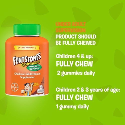  Flintstones Vitamins Flintstones Gummies Kids Vitamins with Immunity Support*, Kids and Toddler Multivitamin with Vitamin C, Vitamin D, B12, Zinc & more, Orange 150ct