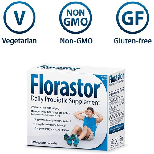  Florastor Probiotics for Digestive & Immune Health, 30 Capsules, Probiotics for Women & Men, Dual Action Helps Flush Out Bad Bacteria & boosts The Good with Our Unique Strain Sacch
