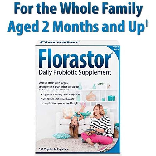  Florastor Probiotics for Digestive & Immune Health, 100 Capsules, Probiotics for Women & Men, Dual action helps flush out bad bacteria & boosts the good with our unique strain Sacc
