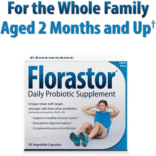  Florastor Probiotics for Digestive & Immune Health, 100 Capsules, Probiotics for Women & Men, Dual action helps flush out bad bacteria & boosts the good with our unique strain Sacc